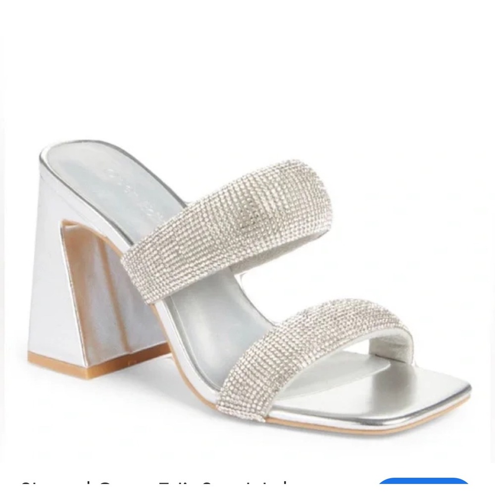 Nordstrom Open Edit Sasha Retro Rhinestone Sandals Silver Metallic Size 6.5‎ NEW